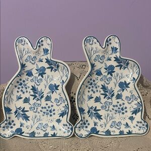 Floral Bunny Shaped Plates blue and white